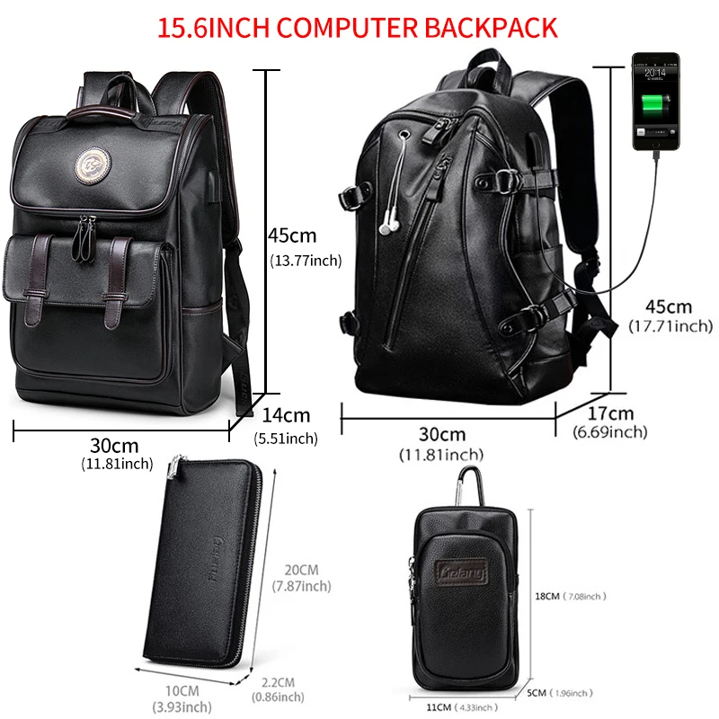 LIELANG Men Backpack External USB Charge Waterproof Fashion PU Leather Travel Bag Casual School leather bookbag | Багаж и сумки