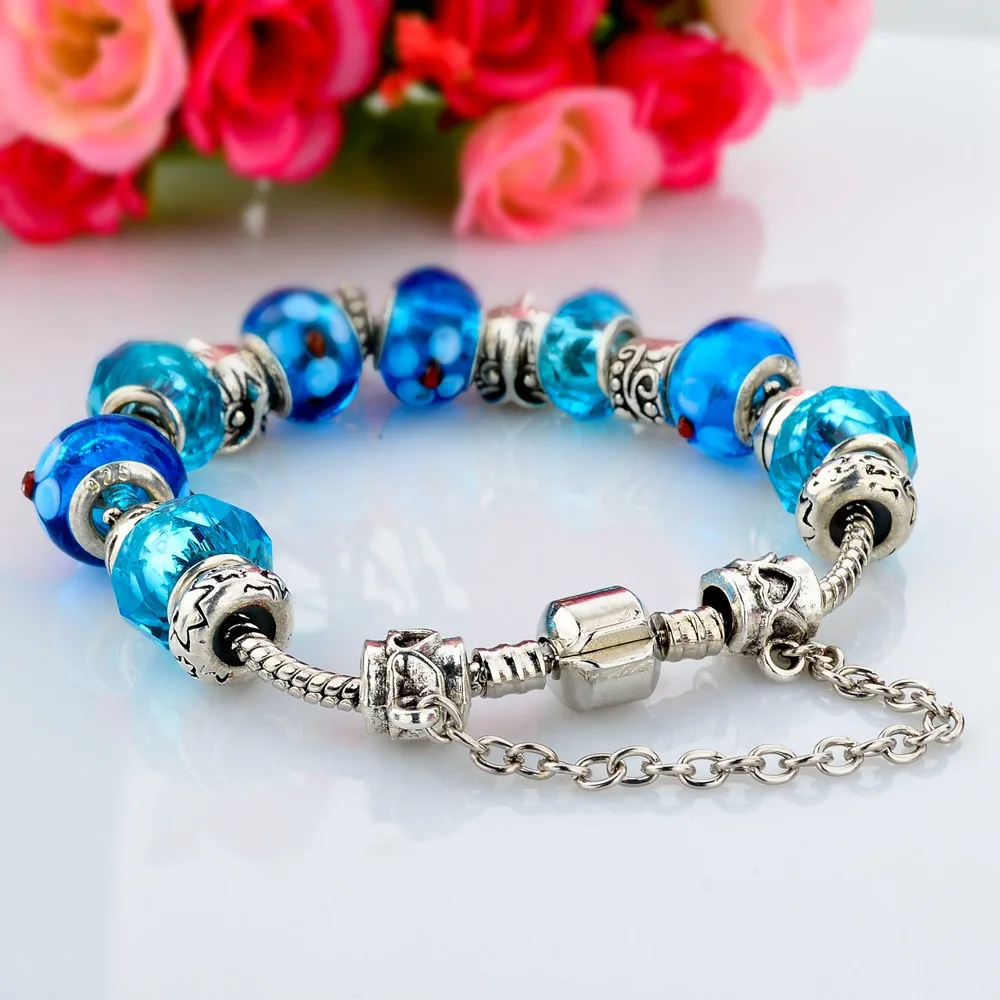 SZELAM 2019 Модные посеребренные змеиные цепочки с подвеской в виде сердца голубые