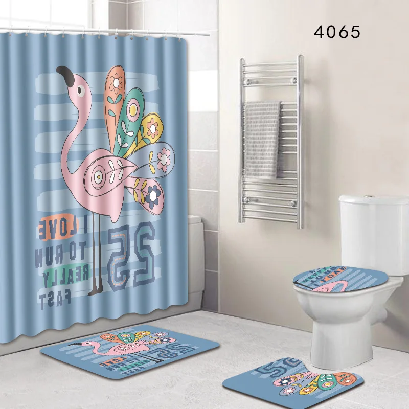 Модные 4 шт. занавески для душа набор Фламинго коврики ванной комнаты коврик