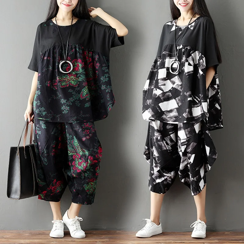 2 Piece Sets Womens Outfits Summer Casual Women'S Tracksuits Cotton Linen Female Vintage Pants And Top Two Set AA4570 |