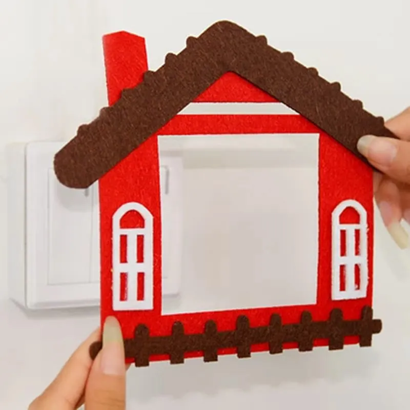 Cute cartoon felt paste creative Home Furnishing hollow does not hurt the wall sticking free switch set European cat | Обустройство