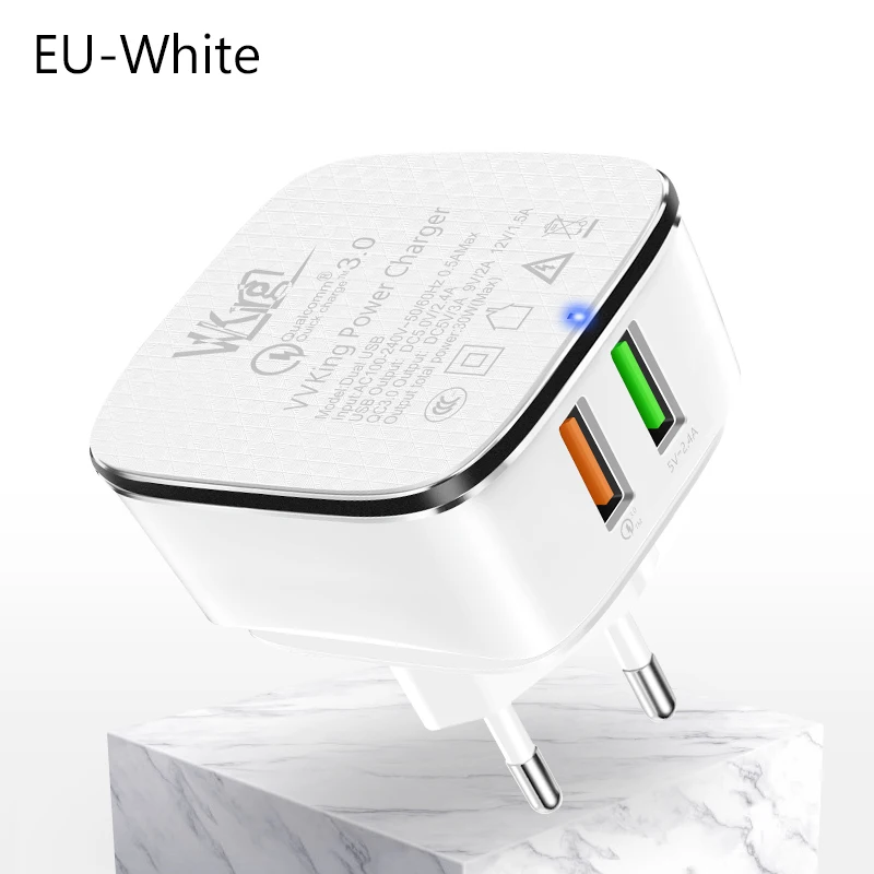 VVKing Quick Charge 3,0 Dual USB зарядное устройство 30 Вт Быстрая зарядка для iPhone samsung Xiaomi huawei LG G6 QC3.0 2 USB зарядное устройство EU US Plug