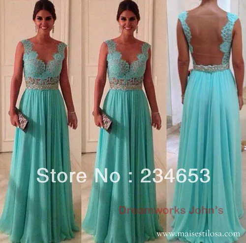 Blue Short Sleeve Lace Chiffon A Line Evening Dress Sheer Sexy Open Back Mother of the Bride Gown | Свадьбы и торжества