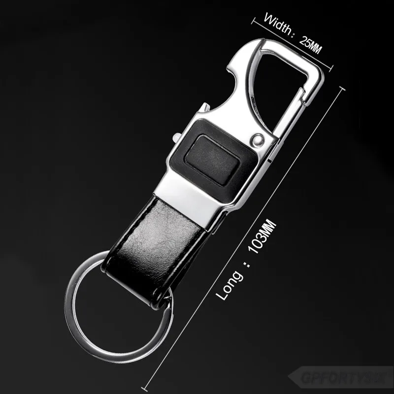 2019 Men Metal Keychain Business Style Black Leather LED Light Bottle Opener Multi-function Car Key chain Keyring Car-styling | Автомобили