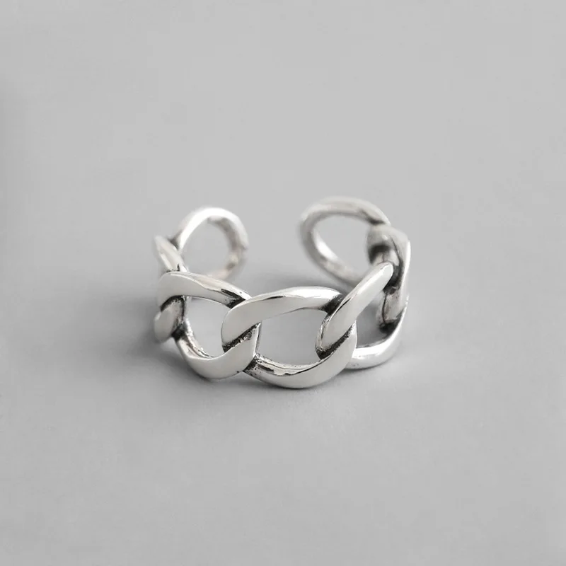 

Antique Thai Silver 925 Sterling Silver Open Rings Finger Rings Fashion Silver Jewelry Woman man Flat Chain Adjustable