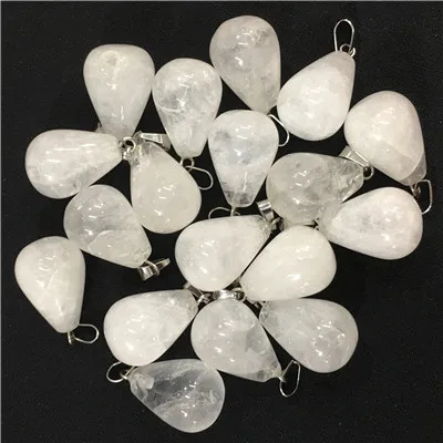 White crystal ; 12 шт. Ассорти Смешанный Натуральный камень капли воды кулон Healing амулеты розы кварцевые Topazs Агаты Для женщин Цепочки и ожерелья ювелирные изделия - Окраска металла: White crystal