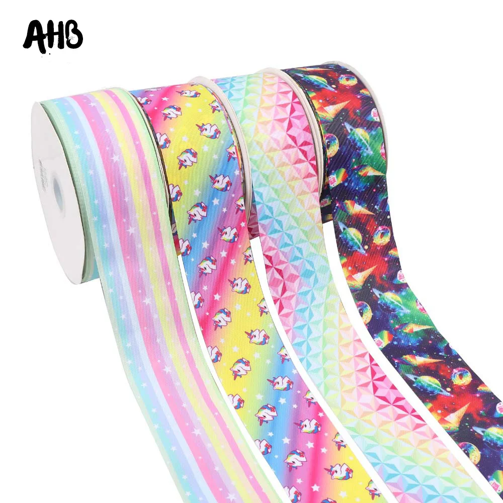 AHB красочные печатные Grosgrain ленты 75 мм ширина 5 ярдов/партия одиночное лицо DIY hairbow