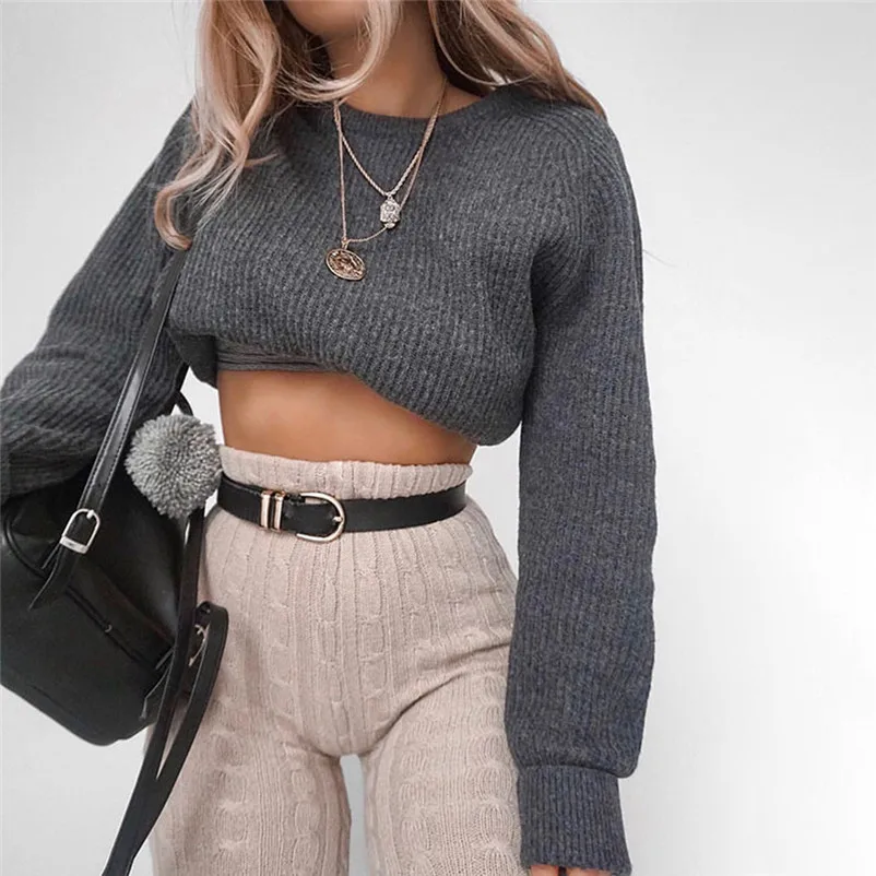 Fashion Women Solid O-Neck Knitted Warm long Latern Sleeve Sweater Loose knit pullover sweater women winter 2019 N06#N | Женская одежда