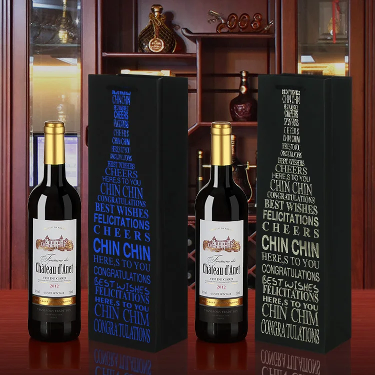 Черные бумажные мешки для винных бутылок 35x9x9 см синие и серебряные горячей