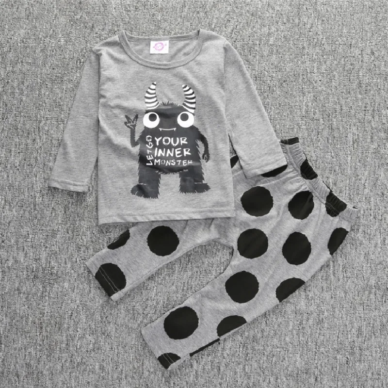 Hooyi Fashion Baby Clothes Suits Children 2-Pieces Clothing Sets Cotton Panda Monster Boys Tee Shirts Pants Newborn Outfits Tops | Детская