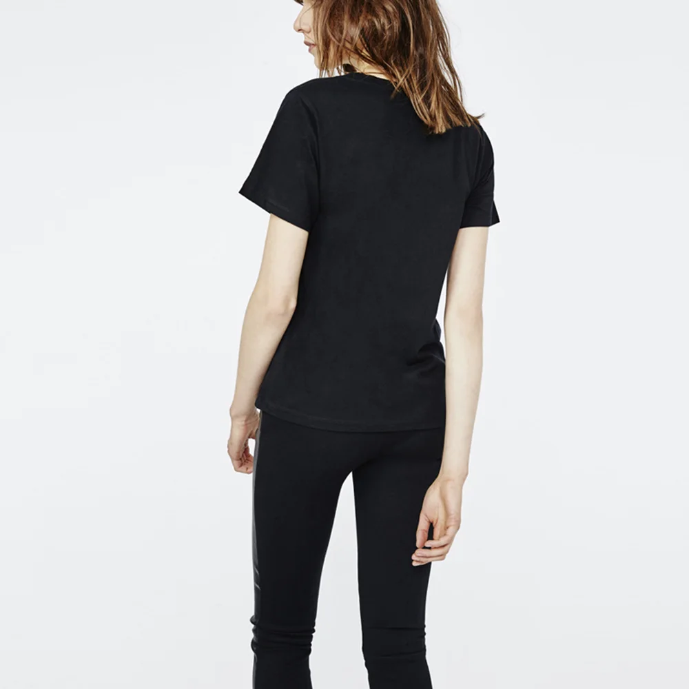 HYH HAOYIHUI Women Summer T shirts Solid Black Slim Print Crew Neck Short Sleeve Tees Casual Basic Loose Streetwear Tops|top zip|top brand high heel