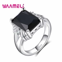 elegant mysterious black square crystal ring for women anniversary jewelry 925 sterling silver cubic zirconia