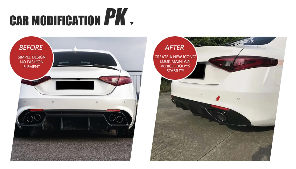 Черный PP заднего бампера для губ Диффузор с выхлопных газов для Alfa Romeo Giulia Седан 4 двери Quadrifoglio TI