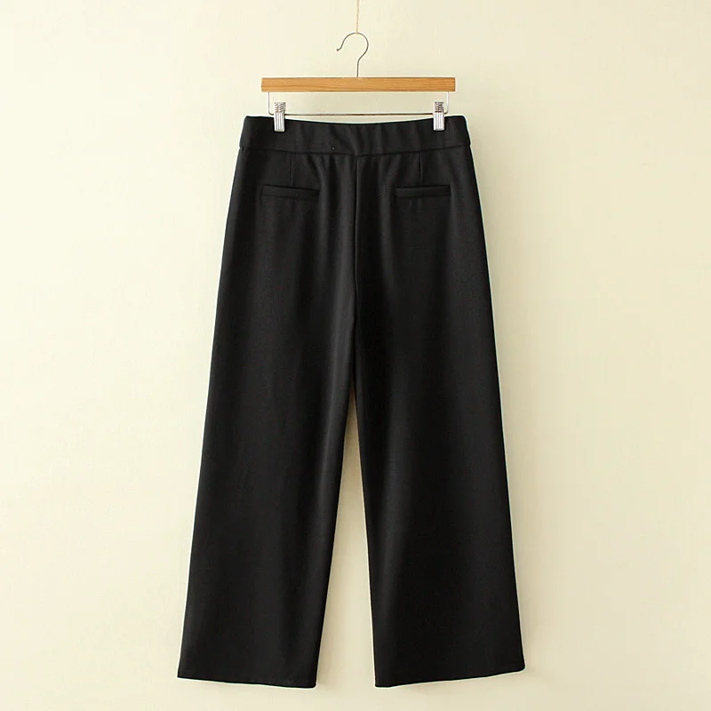 Плюс размеры Осень Зима Высокая талия pantalon femme 2018 черный хлопок широкие брюки
