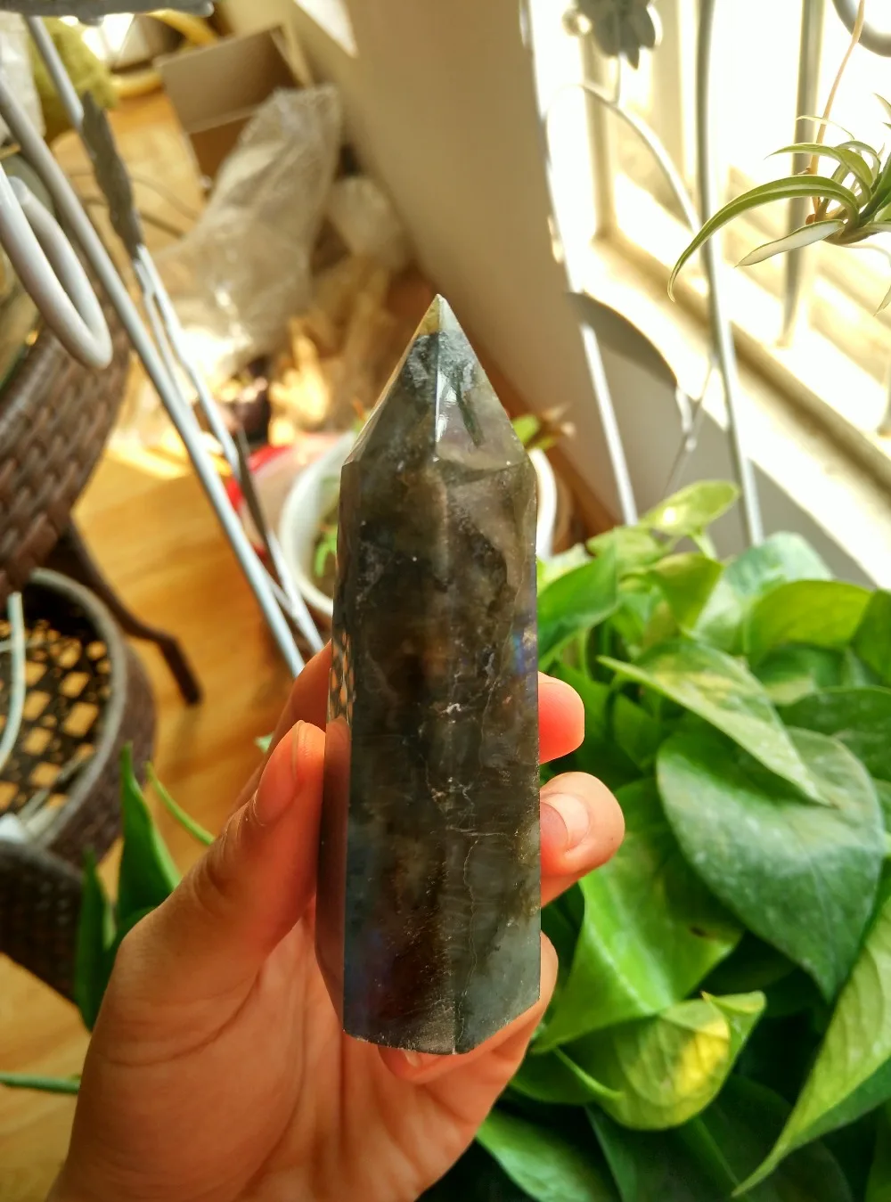 

122g Natural beautiful labradorite QUARTZ CRYSTAL WAND POINT HEALING