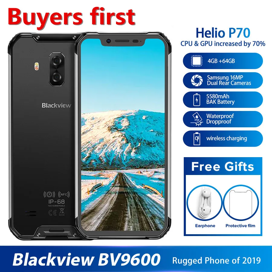 Перейти на Алиэкспресс и купить 2019 Новый Blackview BV9600 IP68 Водонепроницаемый мобильный телефон на процессоре Helio P70 Android 9,0 4 Гб + 64 Гб 6,21 дюйм19:9 активно-матричные осид, 5580 мАч для смарт...