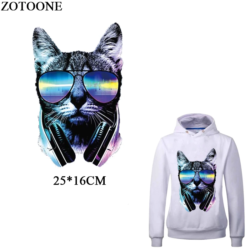 

ZOTOONE Music Blue Cat Patches For Clothing New Design Washable DIY Accessory Clothes Decoration Print on T-Shirt Heat Press D