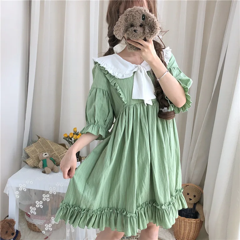 Для женщин платья Ins для девочек Kawaii Ulzzang милое платье с воротничком куклы милые