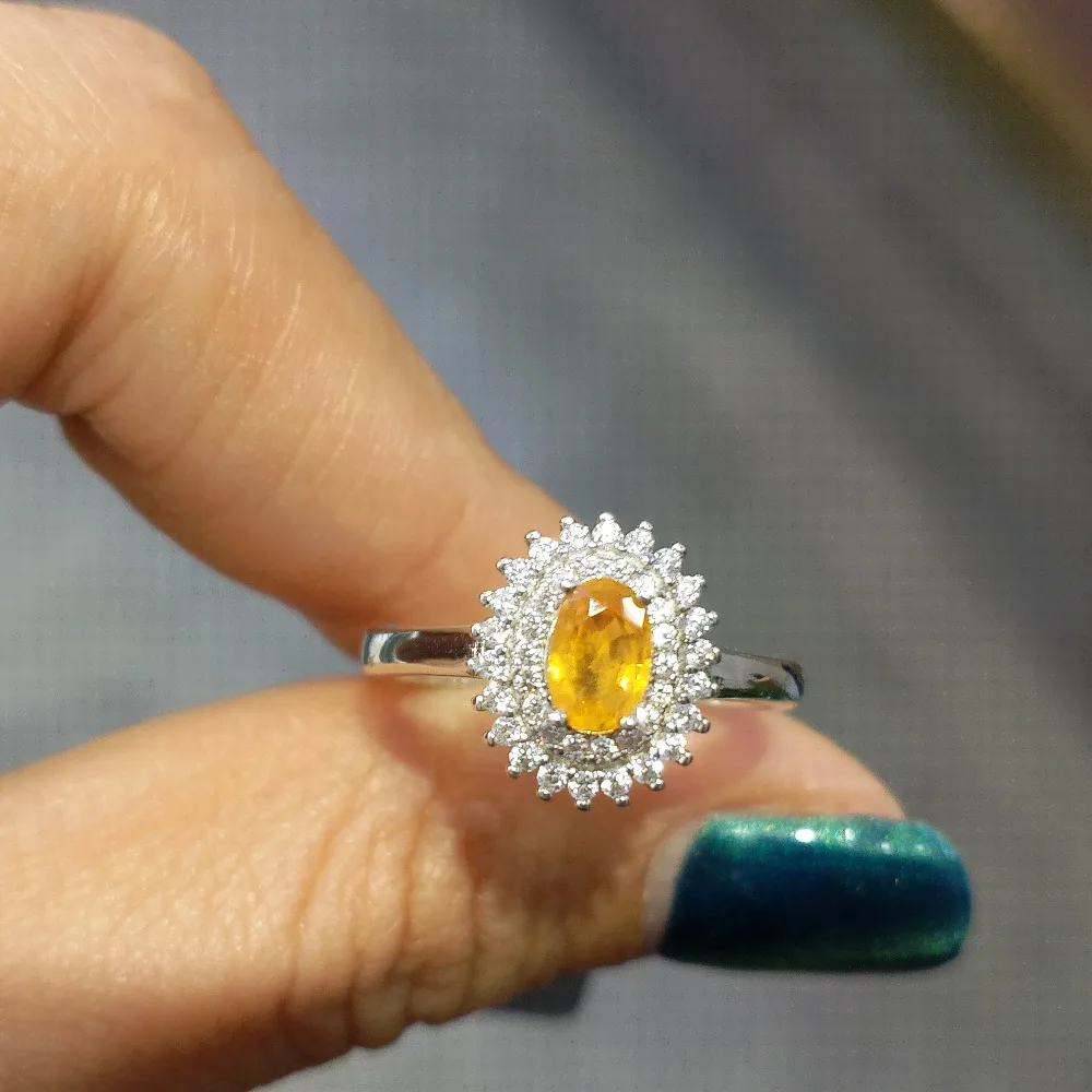 FLZB trendy jewelry ring yellow color natural sapphire gemstone in 925 silver setting with 18k white gold plated classic | Украшения и