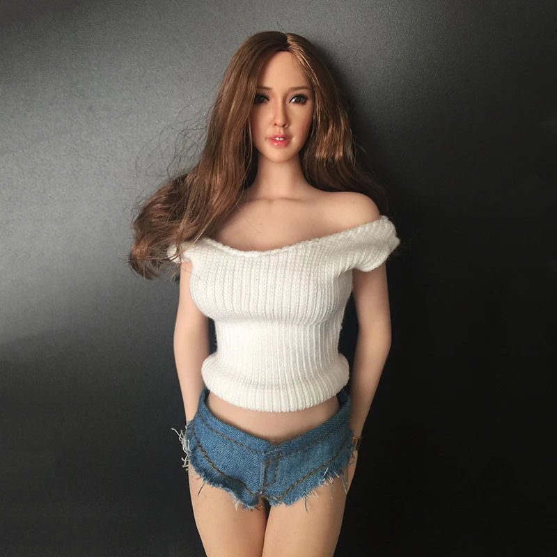 Горячие игрушки 1/6 Женская белая рубашка трикотажная джинсы и жилет обёрточная