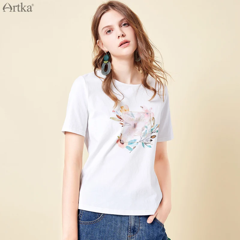 ARTKA 2019 женская летняя футболка с круглым вырезом повседневные свободные коротким