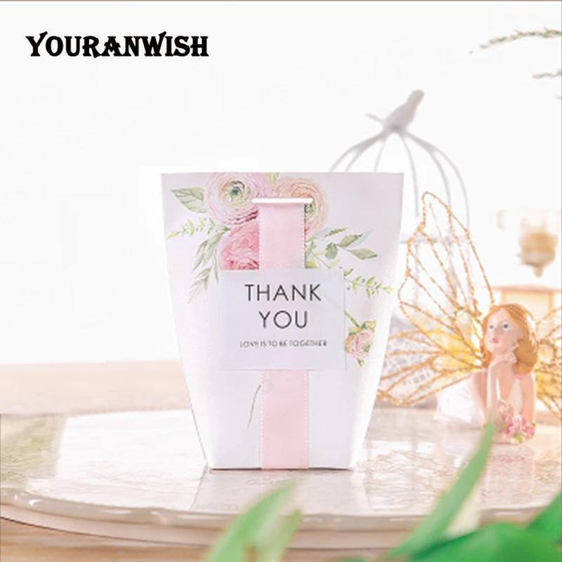 Yourwish DIY Индивидуальные свадебные сувениры высококлассные подарочные коробки бумажные детские подарочные коробки розовые цветы коробка для конфет 50 шт./лот