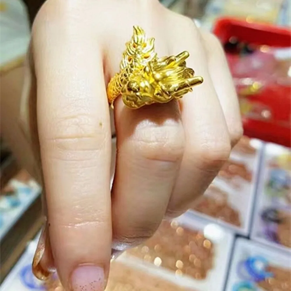 Реальные 24k желтые бриллианты счастливое благородное кольцо с головой дракона|ring