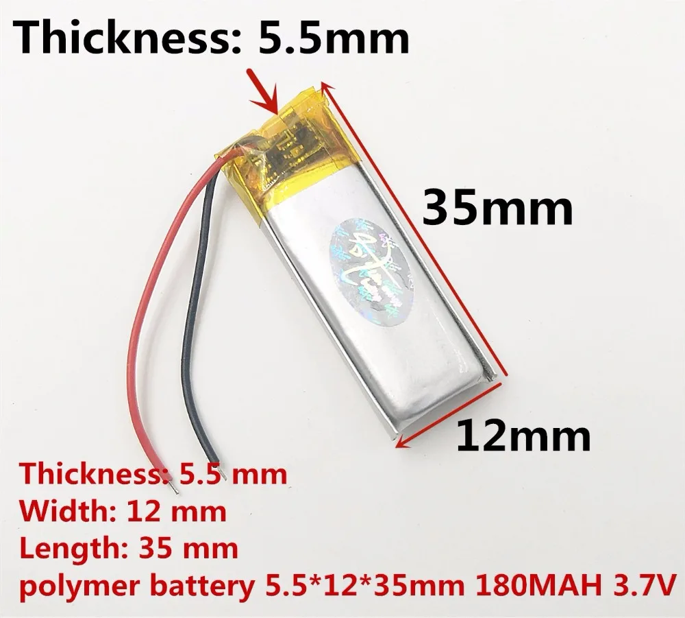 

(Бесплатная доставка) полимерная литий-ионная батарея 180 мАч 3,7 в 551235 может быть настроена оптовая продажа CE FCC ROHS сертификация качества