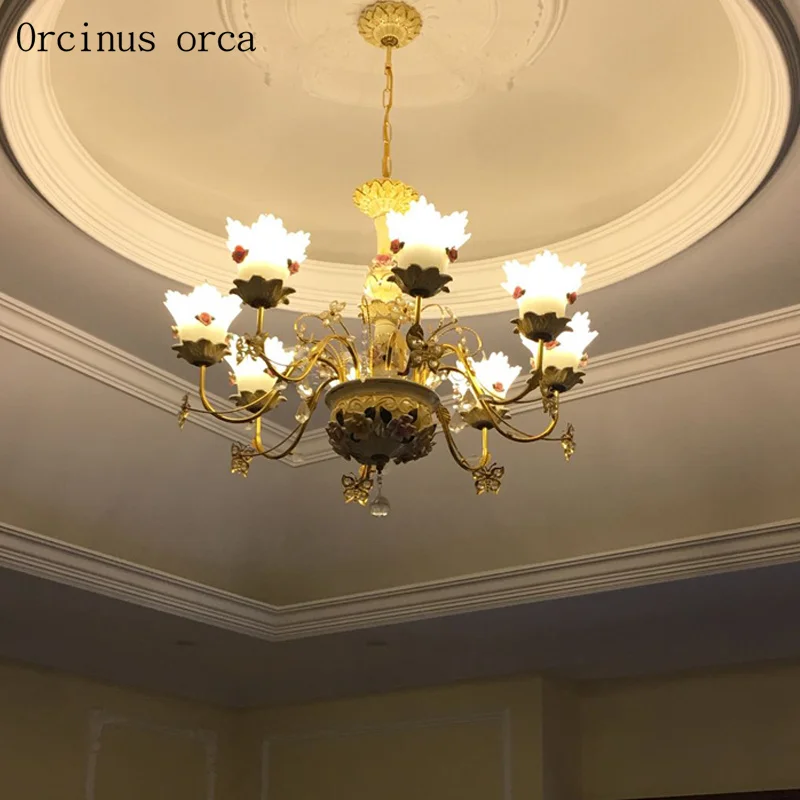 European luxury flower ceramic chandelier living room bedroom French idyllic dream LED free shipping | Лампы и освещение