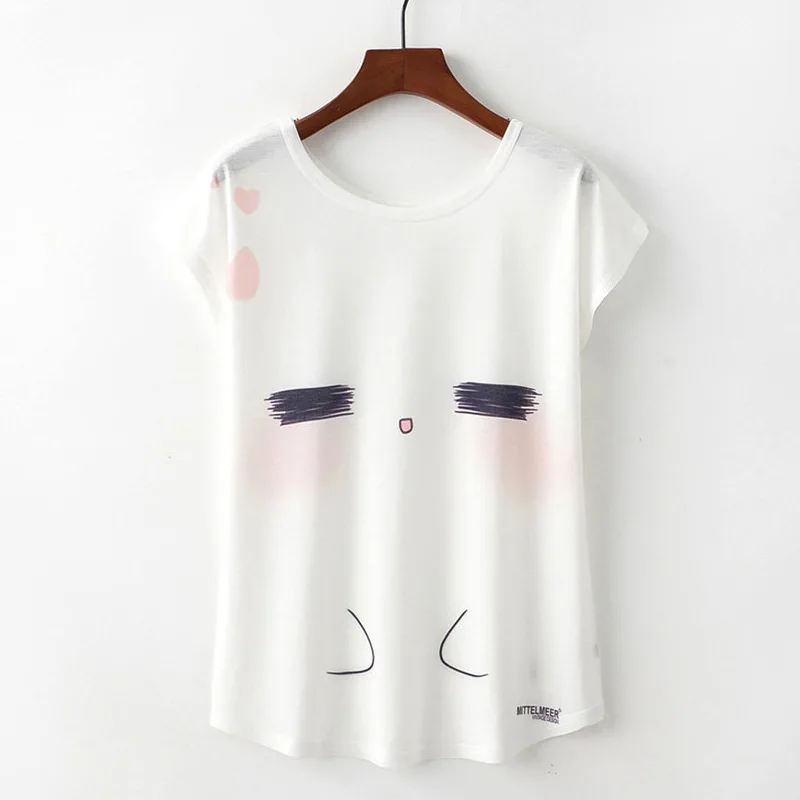 Cute eye Летние новые женские футболки Harajuku милый чехол с животным узором Милая футболка с принтом кота единорога повседневные свободные топы с круглым вырезом и коротким рукавом - Цвет: Cute eye