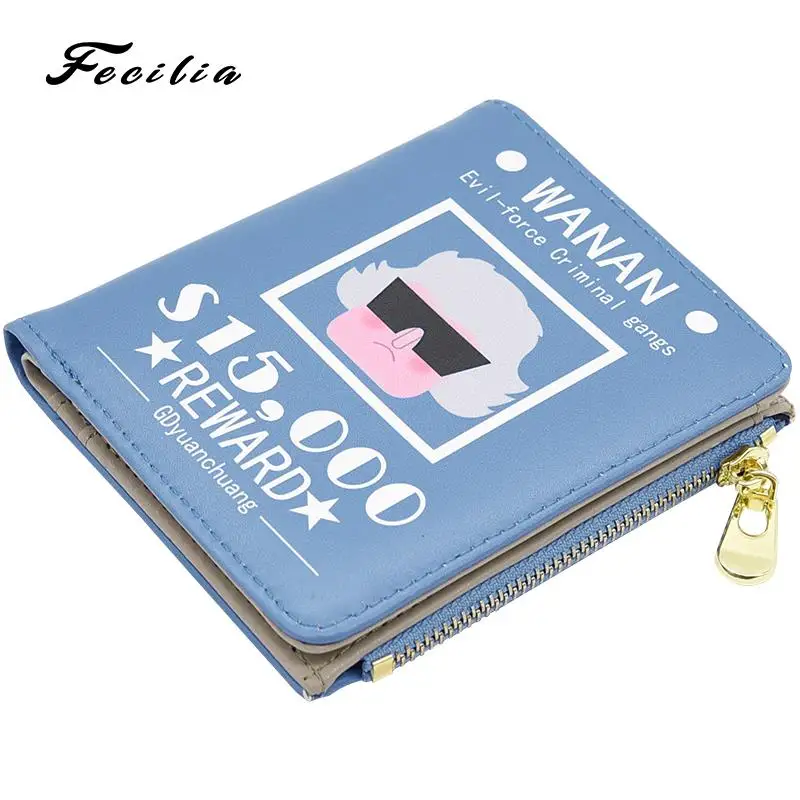 blue Fecilia Модный женский кошелек милый персонаж из мультфильма женский короткий кожаный маленький кошелек для монет складн - Цвет: blue