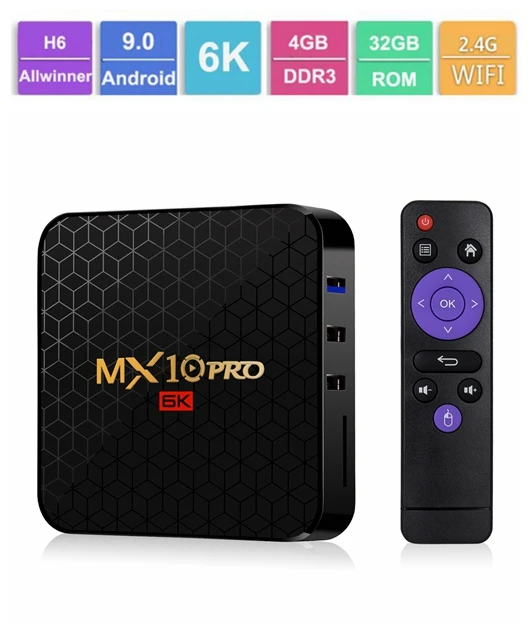 MX10 Pro ТВ приставка Android 9,0 Allwinner H6 Четырехъядерный 4 ГБ 32 ГБ 64 Гб 2,4G WiFi USB3.0 Поддержка 6K* 4K H.265 VP9 Смарт медиаплеер