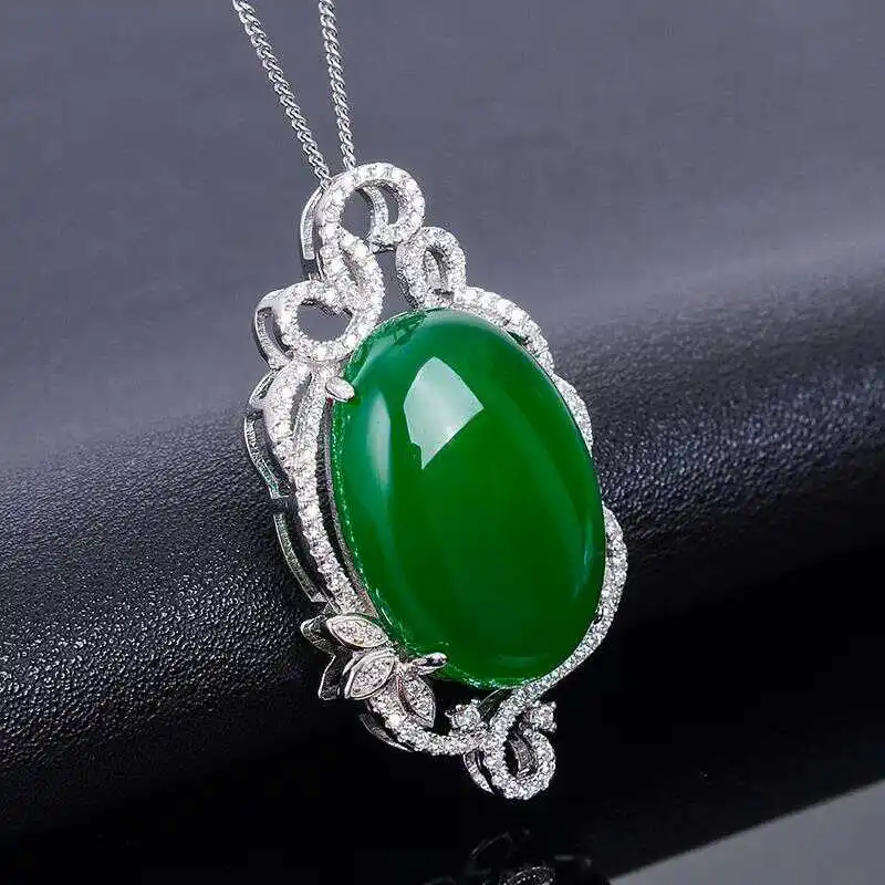 LANZYO 925 Sterling Silver Pendants Natural Chalcedony fine wedding Jewelry for women necklace wholesale z162201agys