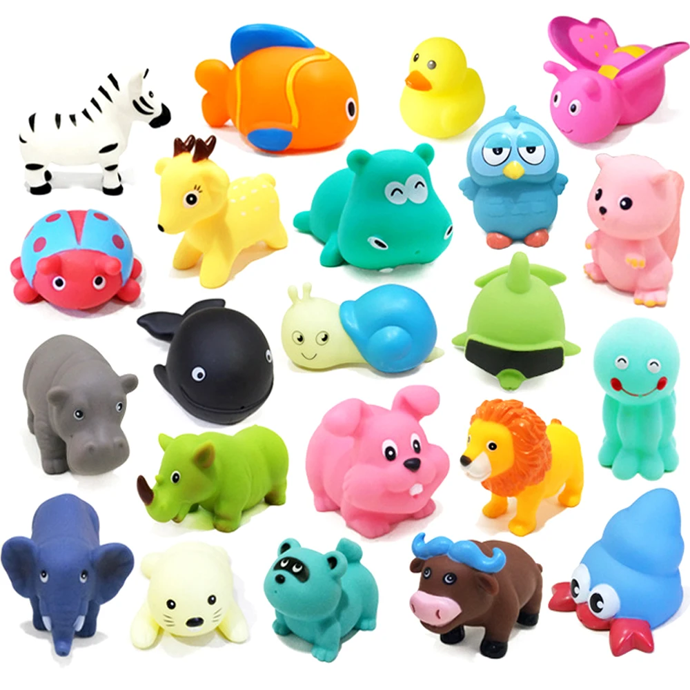 Baby Bath Toys Lovely Mixed Animals Swimming Water Toys Colorful Soft Rubber Float Squeeze Sound Bathing Toy for Baby Gifts