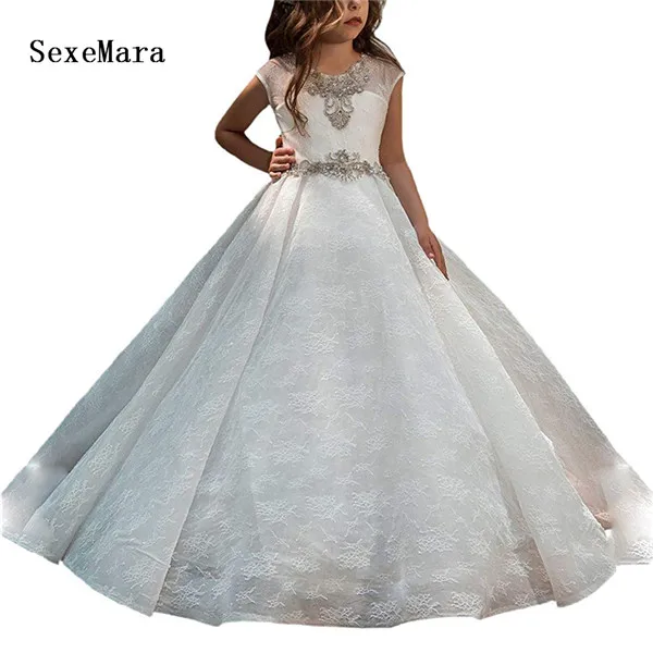 

New White Flower Girls Dresses for Wedding Lace Tulle Little Princess Pageant Gown First Communion Dresses
