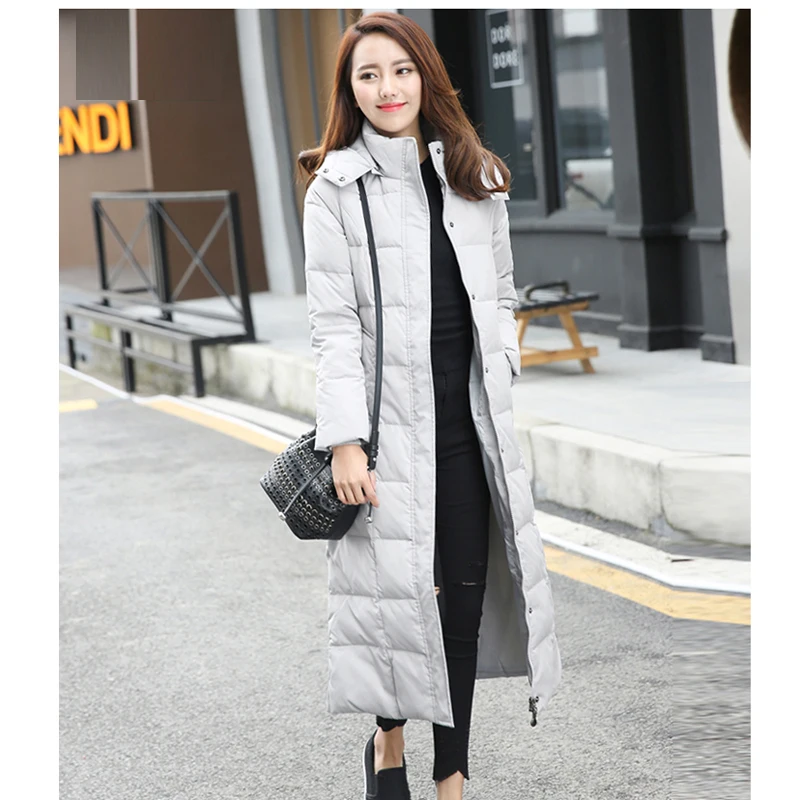Ultra keep warm white Duck Down Jacket new size Coat x-Long Female Overcoat Slim Solid Jackets Winter Coats Parkas Padded