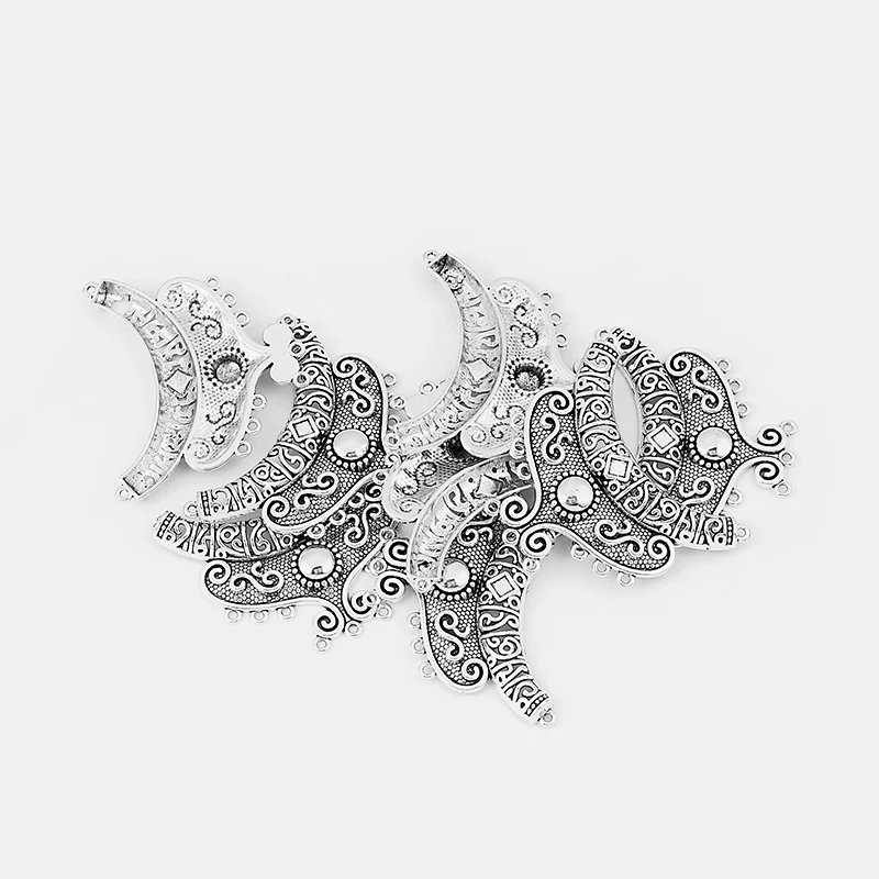 2pcs Antique Silver Large Charms Moon Shape Pendant Connector For Necklace Earring Jewelry Accessories Finding 63*52mm | Украшения и