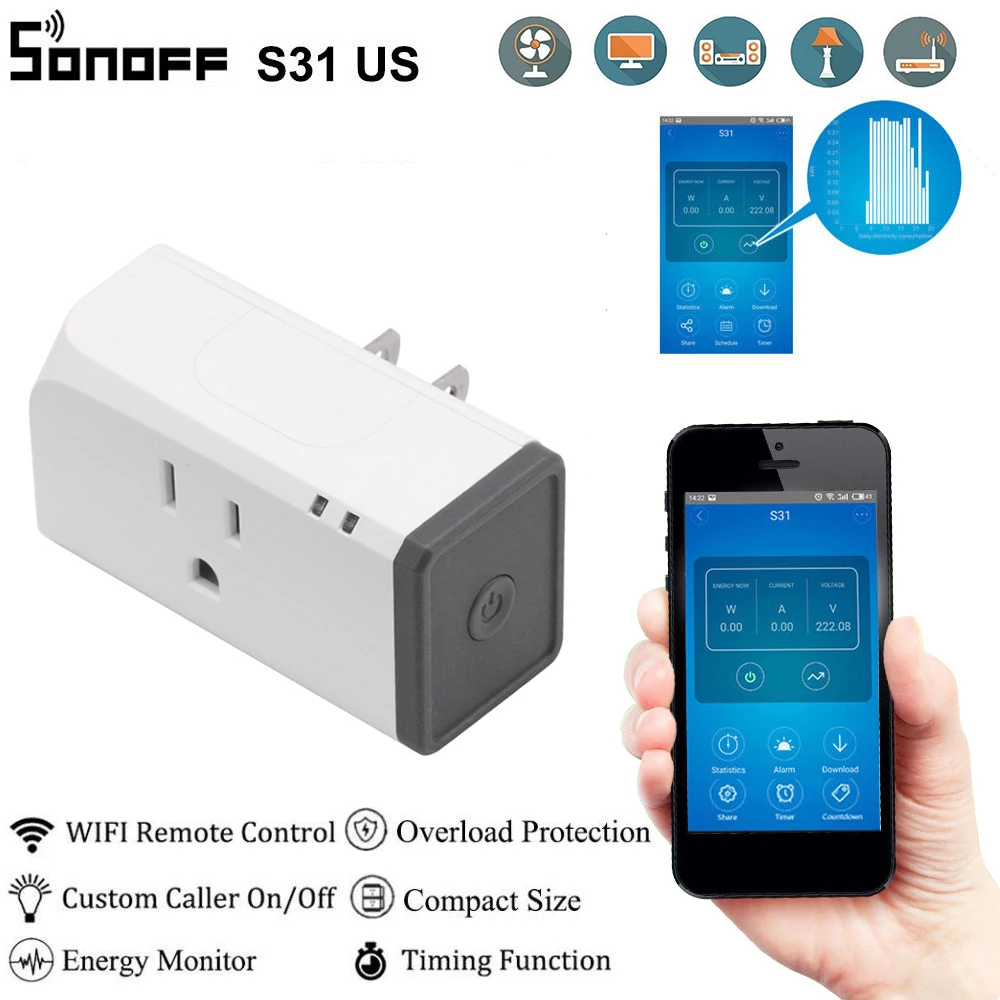 Sonoff S31 Lite сша 16A Мини Смарт Wi Fi разъем Беспроводной Smart Switch Plug приложение
