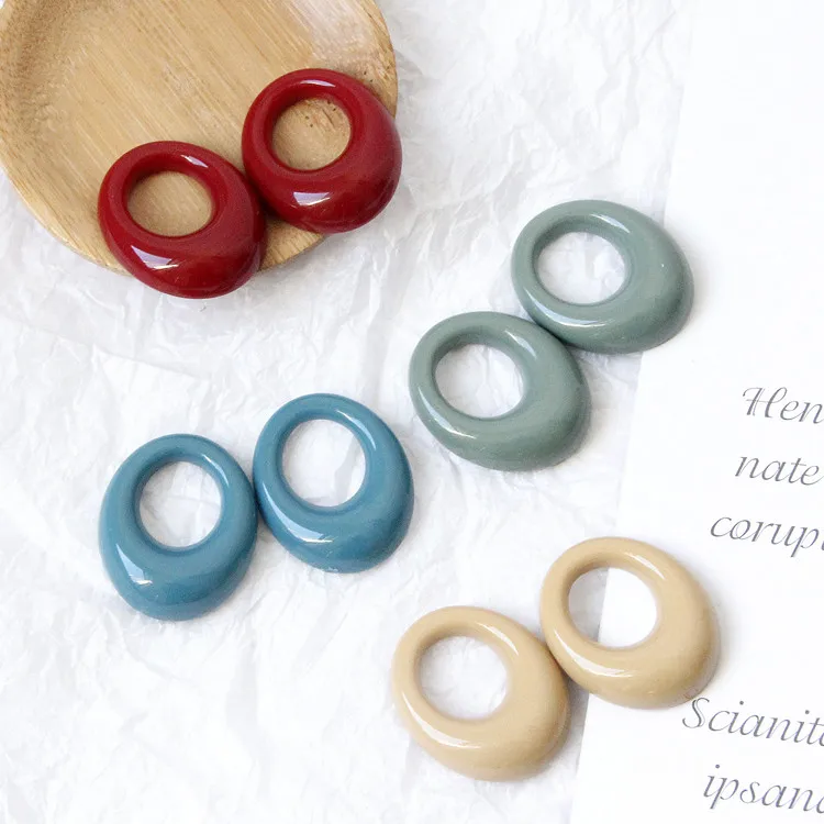 

Milk Tea Color Geometric Hollow Oval Eardrop Resin Accessories DIY Handmade Jewelry Earrings Accessories Materials 6pcs