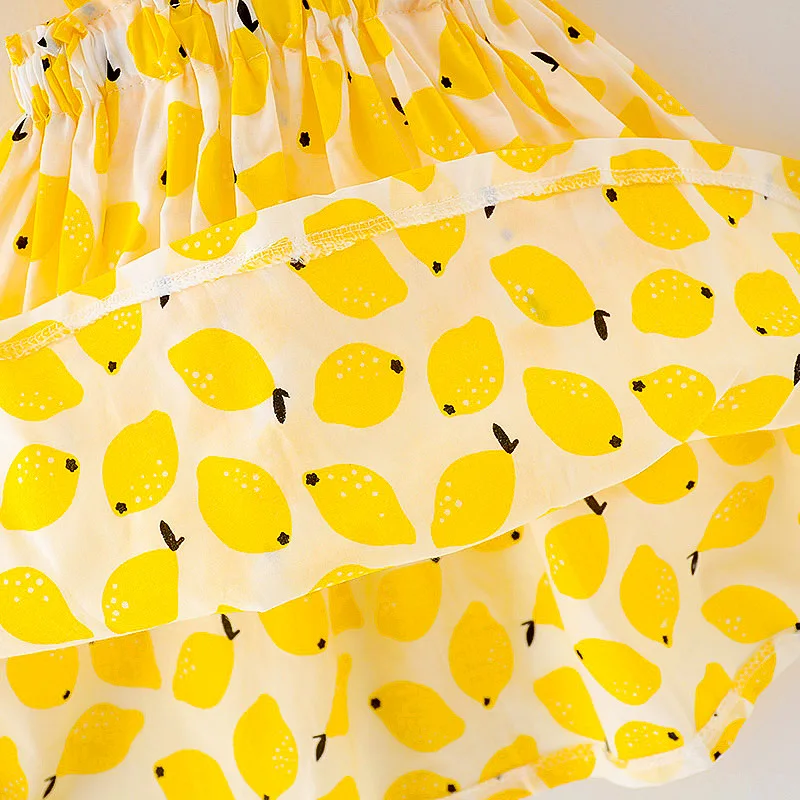 New 0-24M Casual Summer Baby GirlS Dress+Hat Cotton Print Lemon Bow Sleeveless Infant Girl Dresses Toddler Clothes | Детская одежда и