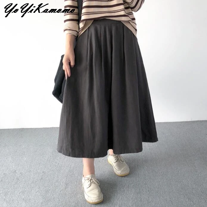 Women Skirt New Cotton Linen Literature High Waist Solid Color White Loose Casual Tops YoYiKamomo | Женская одежда