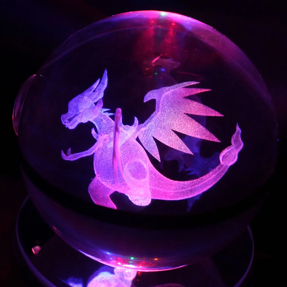 HUI YUAN Charizard X Pokeball 8CM Diameter Crystal Ball 3D LED Novelty Light USB AA Battery Decorative Glass | Освещение