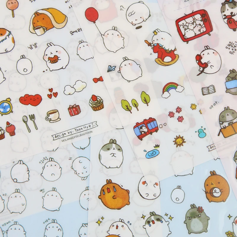 6 шт./упак. Molang мультфильм кролик декоративные наклейки мобильный телефон