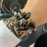 luxury crown bracelet micro pave cubic zirconia cylinder charms bead handmade men bracelet bangles for men jewelry pulseira