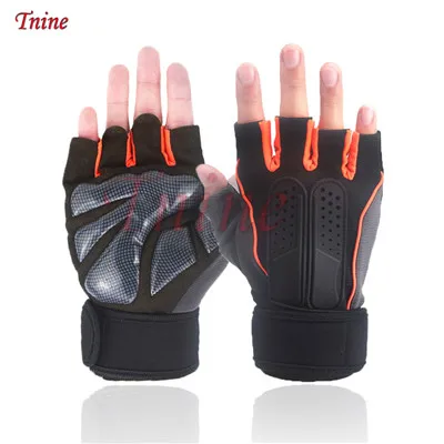 orange gloves Открытый Бодибилдинг Спорт тренажерный зал перчатки наручные обёрточная бумага вес фитнес мужские перчатки половина пальцев дышащие противоскользящие поддерживающие женские перчатки - Цвет: orange gloves