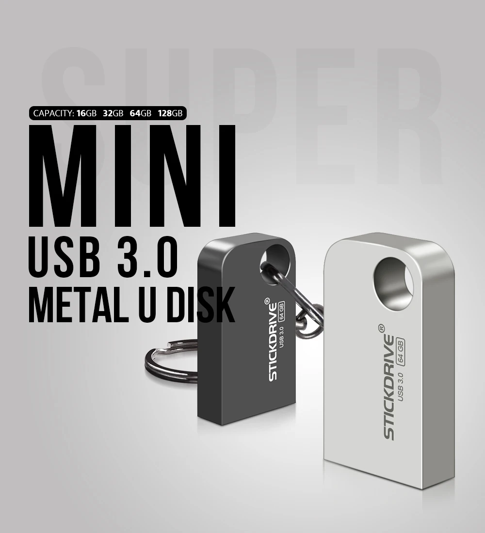 Высокоскоростной USB 3,0 Металлический флеш-накопитель 16 ГБ 32 ГБ 64 ГБ 128 ГБ флеш-накопитель мини usb флеш-накопитель флешки с цепочкой для ключей