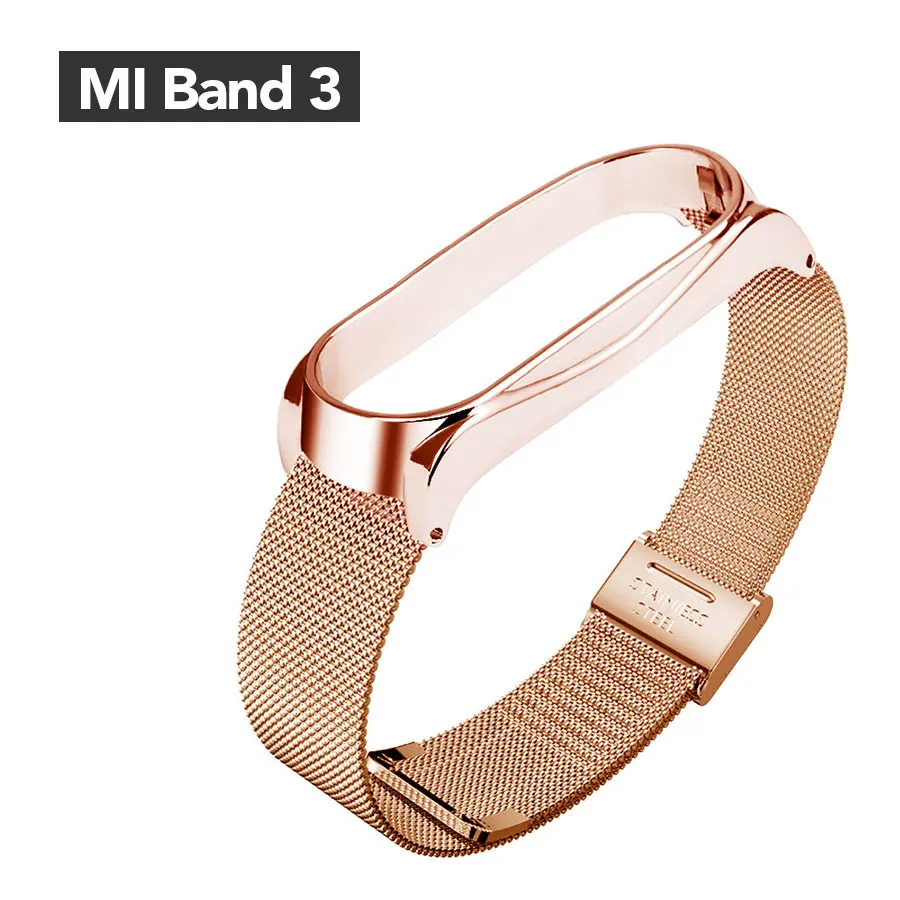 Mi 3 Rose Gold Ремешок для наручных часов с плетением и пряжкой для Xiaomi mi, браслет из нержавеющей стали 4, 3, сменные ремешки, аксессуары для mi Band 2 - Цвет ремешка: Mi 3 Rose Gold