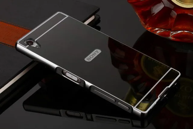 Для sony Z5 Премиум чехол Гибридный Металлический Алюминиевый Каркас акриловая зеркальная задняя крышка для телефона для sony Xperia Z5 Premium Z5 Plus Funda - Цвет: Black