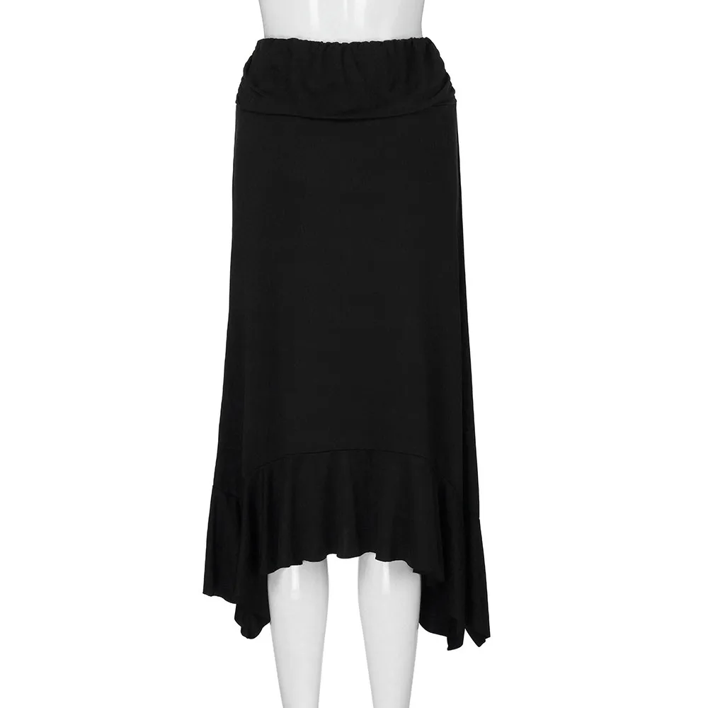 Свободная Страусиная Женская однотонная струящаяся юбка-платок Hemline миди юбка с высокой талией длинная юбка женская повседневная юбка в стиле ампир