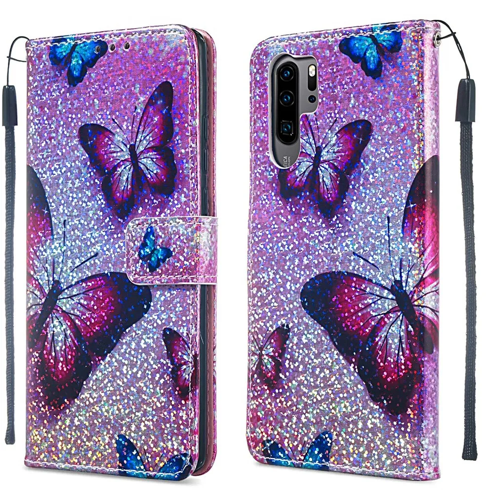 Блестящий чехол-книжка с единорогом для Huawei Mate 20 Lite P30 Pro Y7 2019 Ретро Стильный
